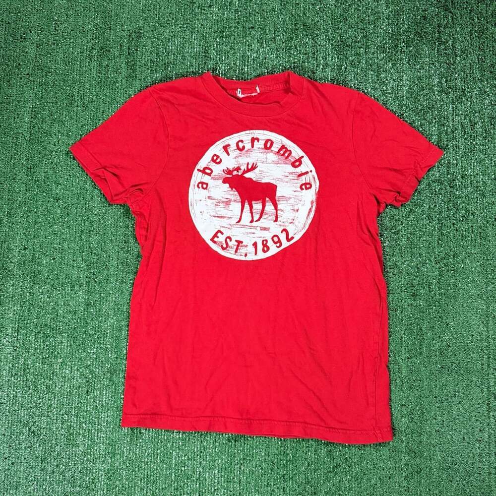 Y2K Womens Abercrombie & Fitch Red Moose Logo T-Shirt Size Small
